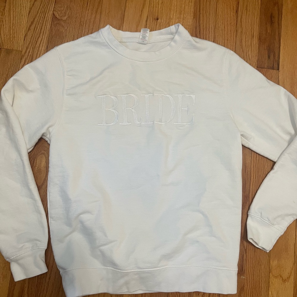 White BRIDE Crew Neck Embroidered Sweatshirt